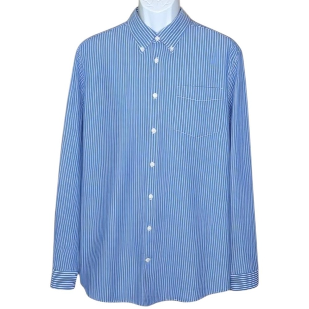 Eddie Bauer Mens Preppy Shirt Size TXL Striped Relaxed Fit Wrinkle Resistant